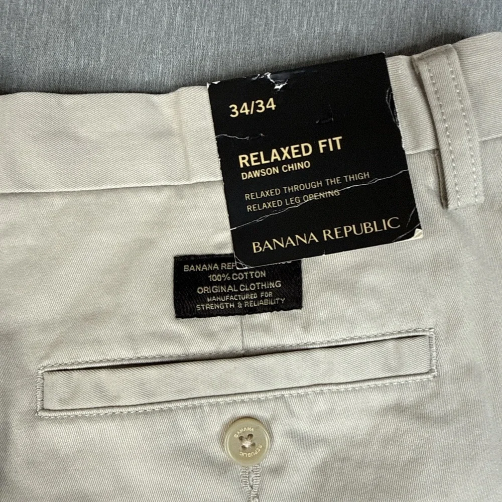 New Banana  Republic Dawson Chino Pants Mens 34x34 Relaxed Fit Khaki Beige